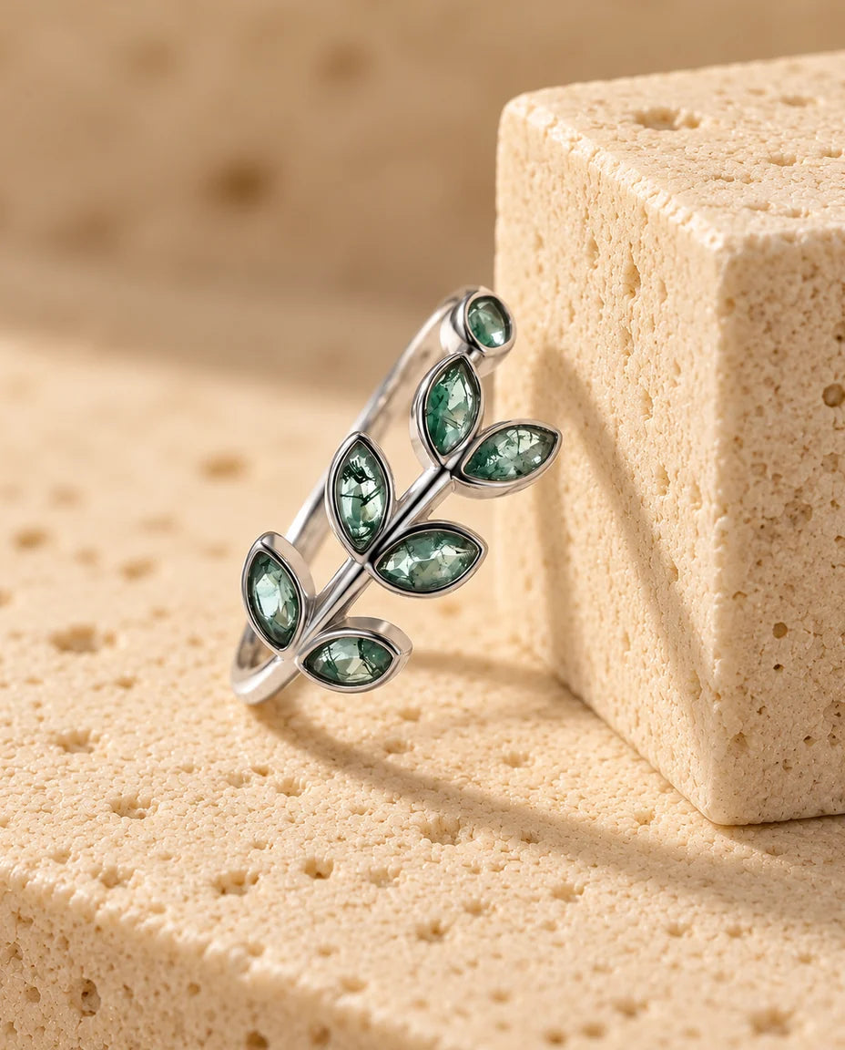 Bague Agate Mousse - profil latéral de la monture