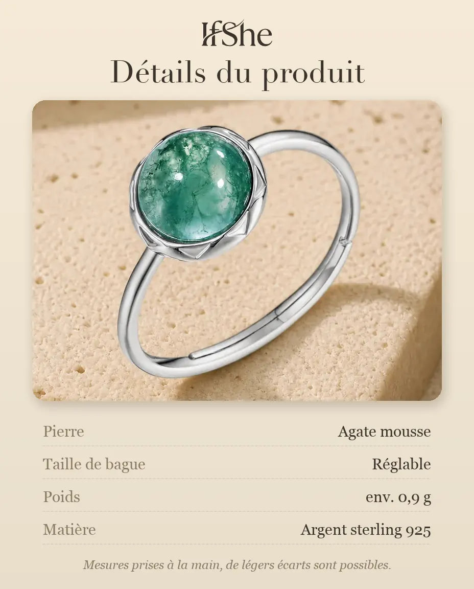 Bague Agate Mousse - dimensions et matière