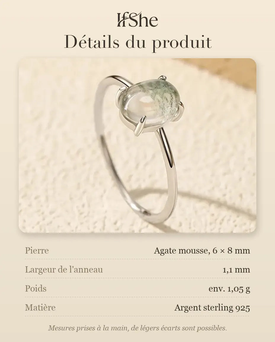 Bague Agate Mousse - dimensions et matière