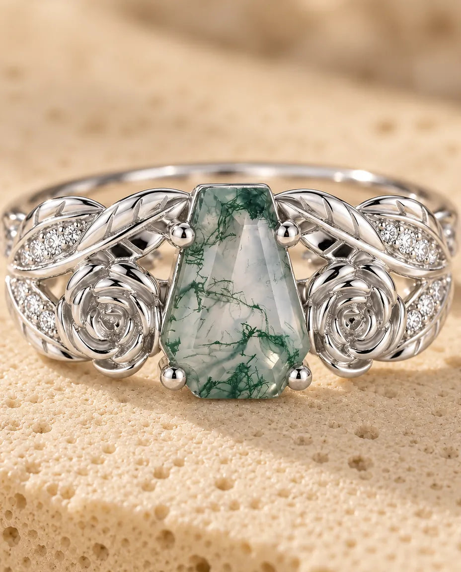 Bague Agate Mousse - gros plan de la pierre