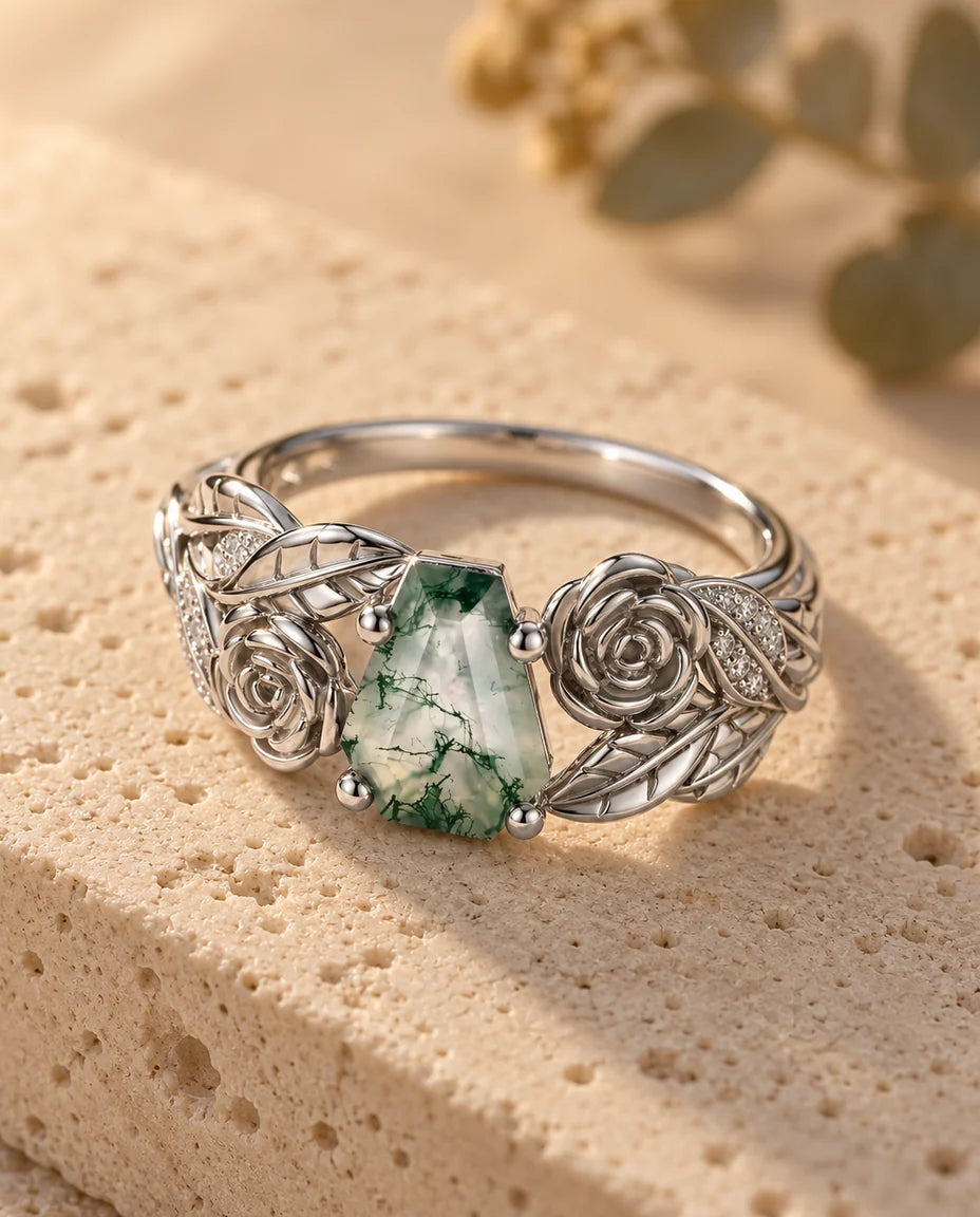 Bague Agate Mousse - vue de trois quarts