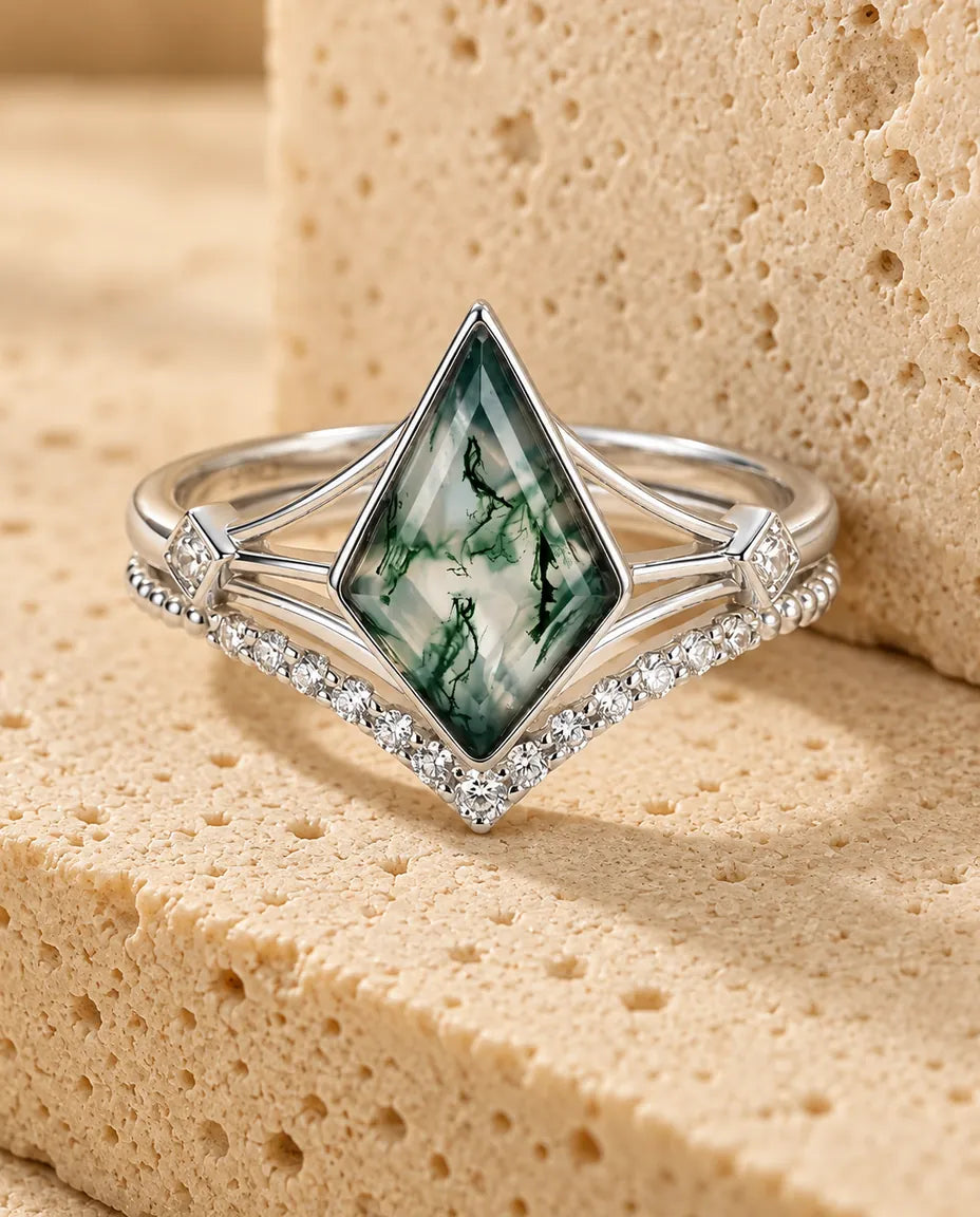 Bague Agate Mousse - la parure complète
