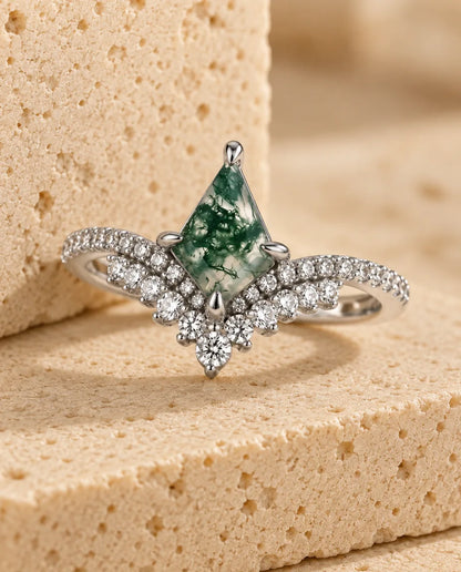 Bague Agate Mousse - finition argent