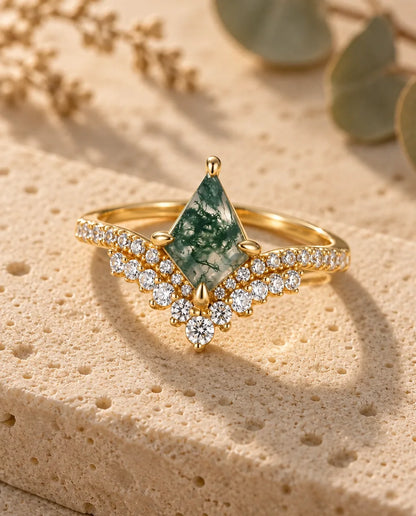 Bague Agate Mousse - vue de trois quarts