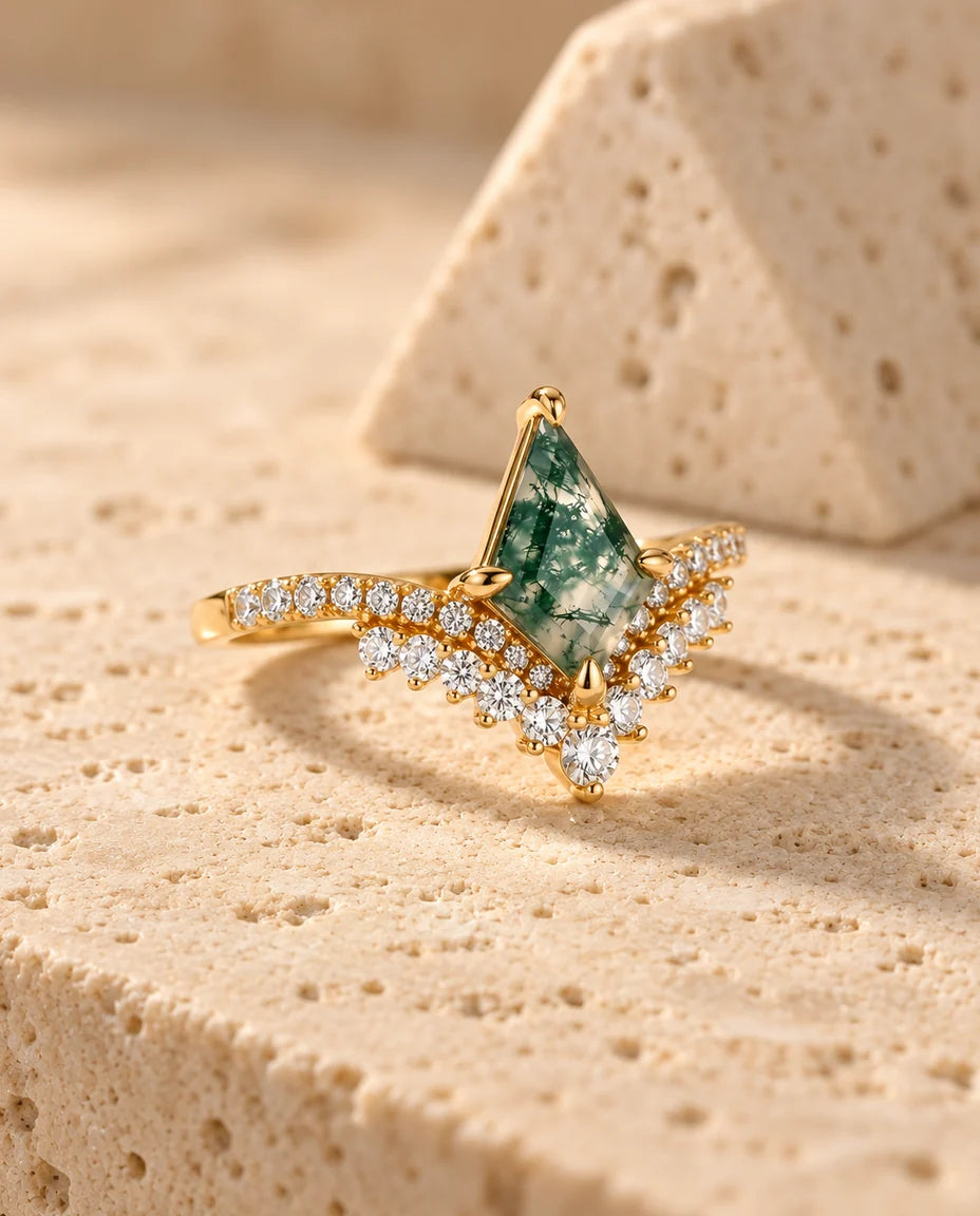Bague Agate Mousse - vue en angle bas
