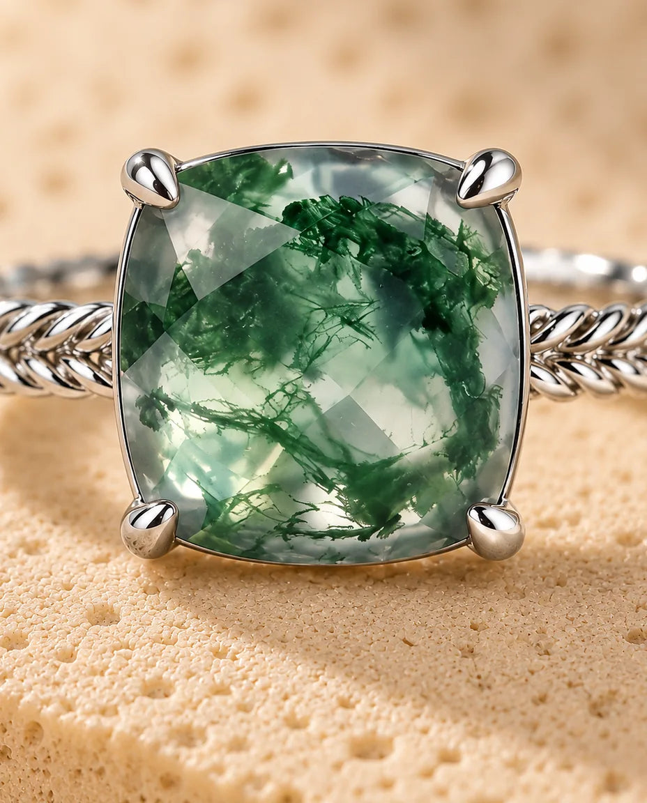 Bague Agate Mousse - gros plan de la pierre