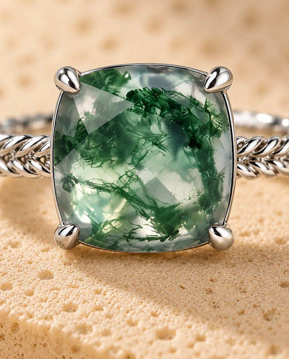 Bague Agate Mousse - gros plan de la pierre