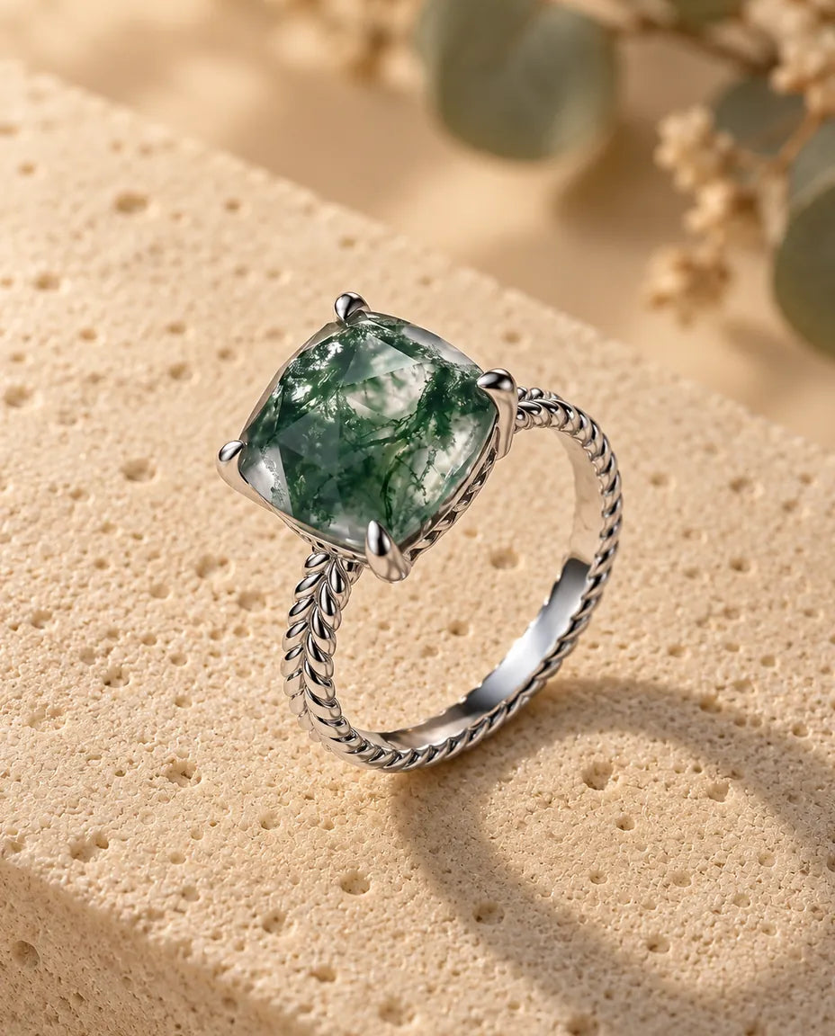Bague Agate Mousse - vue de trois quarts