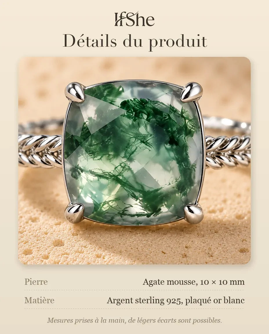 Bague Agate Mousse - dimensions et matière