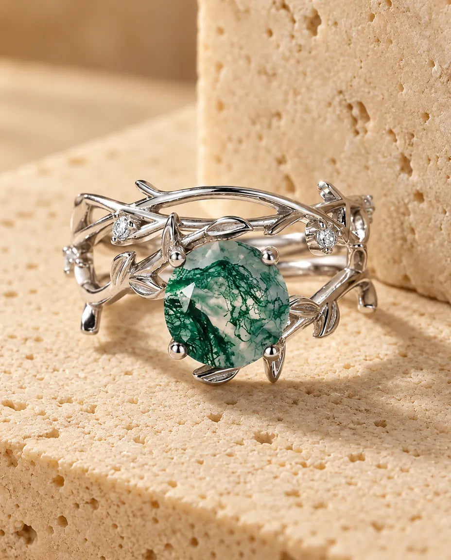 Bague Agate Mousse - la parure complète
