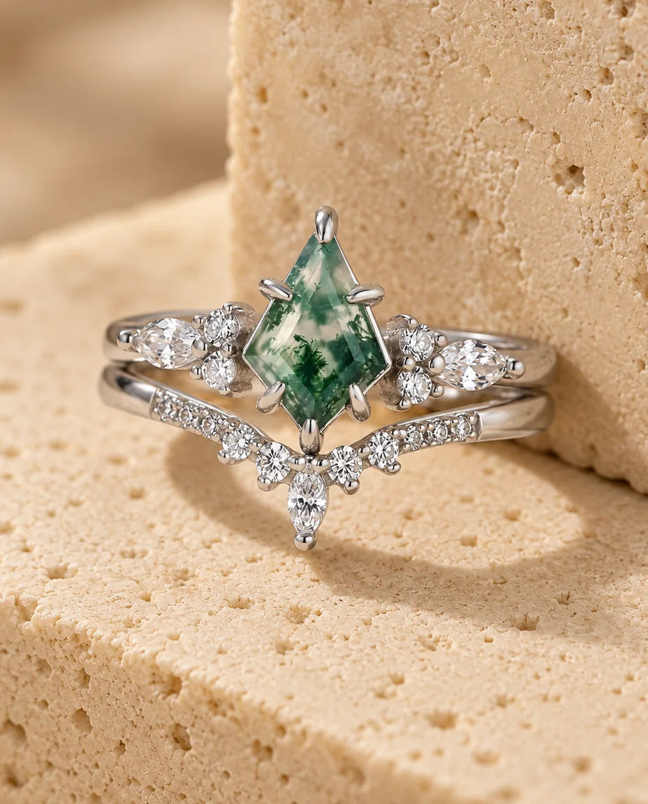 Bague Agate Mousse - finition argent