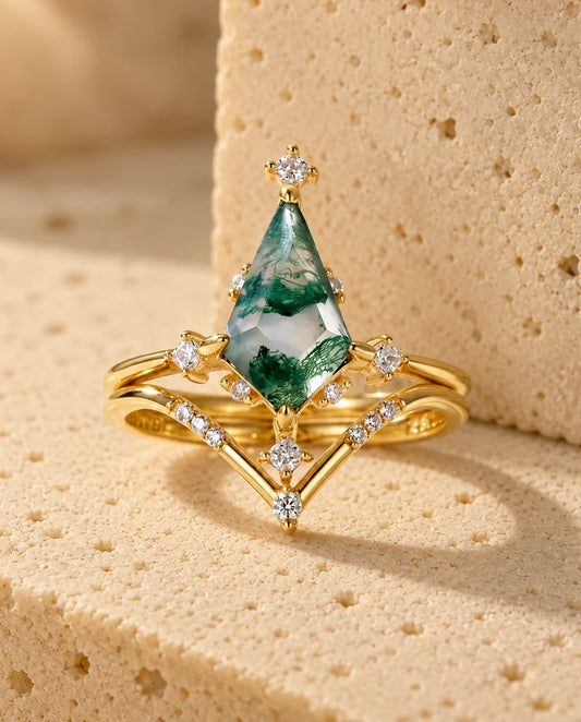 Bague Agate Mousse - la parure complète