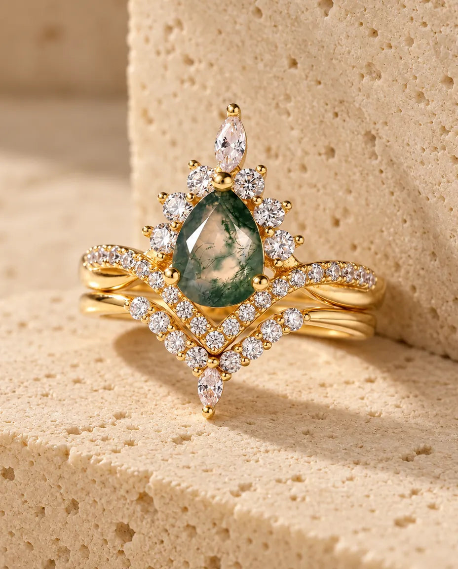 Bague Agate Mousse - la parure complète