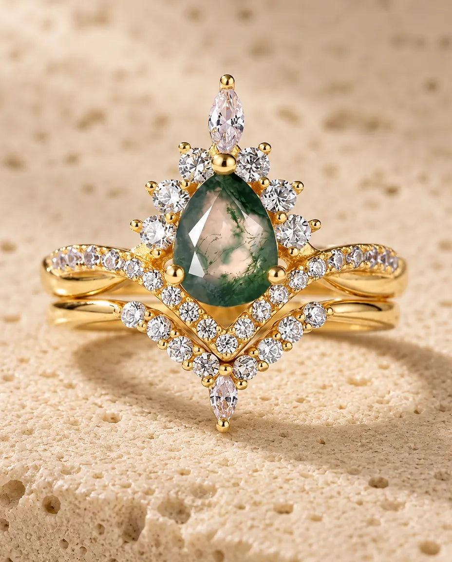 Bague Agate Mousse - gros plan du duo de bagues