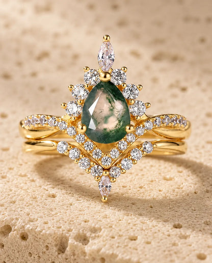 Bague Agate Mousse - gros plan du duo de bagues