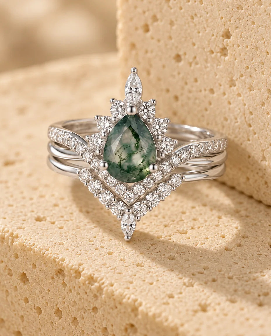 Bague Agate Mousse - finition argent