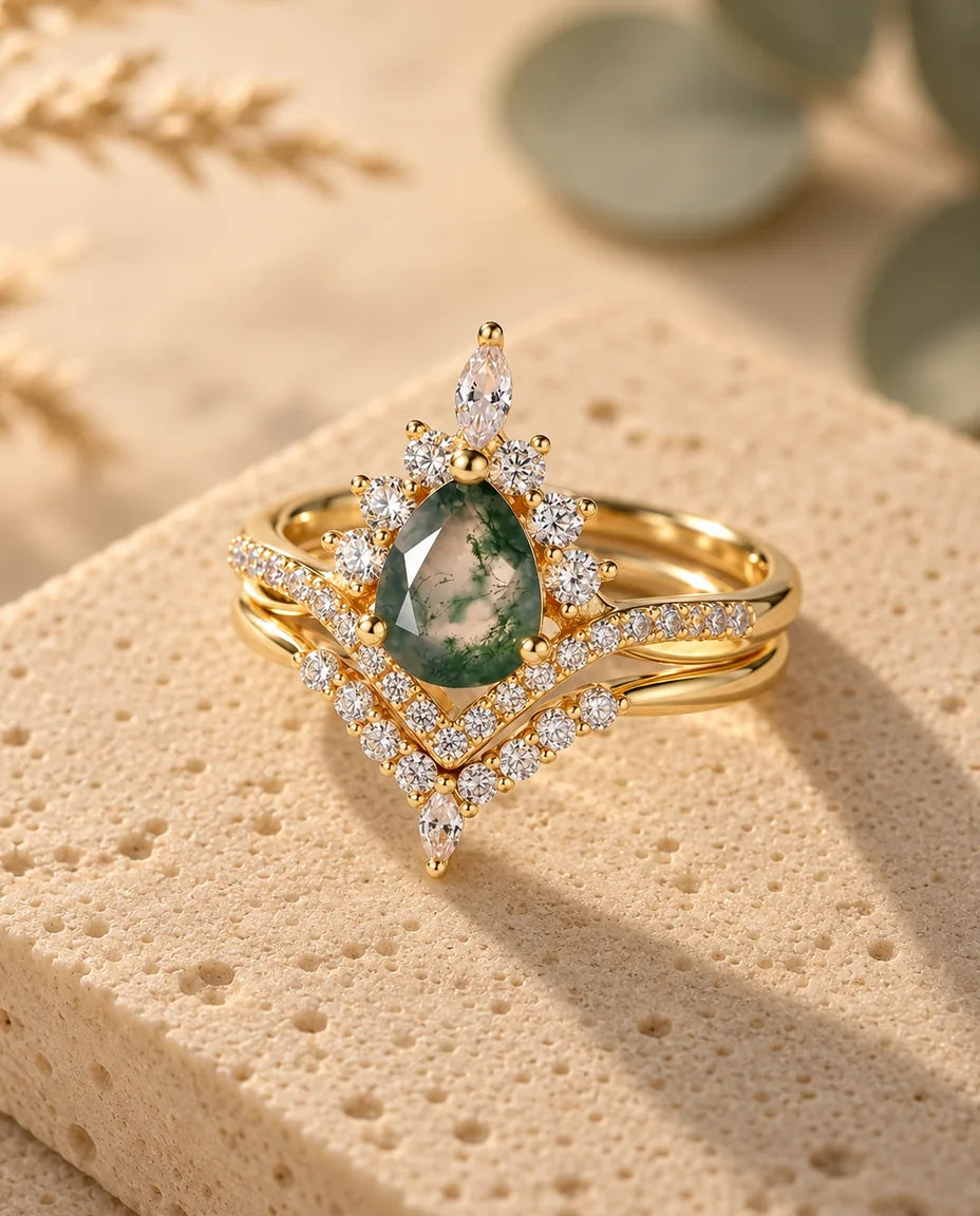 Bague Agate Mousse - vue de trois quarts