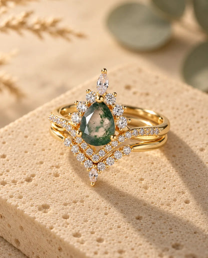 Bague Agate Mousse - vue de trois quarts