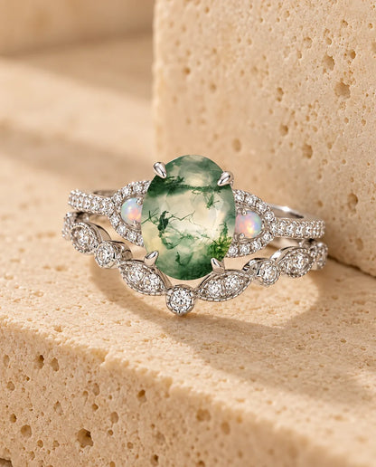Bague Agate Mousse - la parure complète