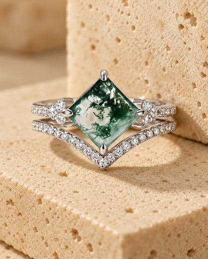 Bague Agate Mousse - la parure complète