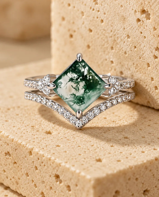 Bague Agate Mousse - la parure complète