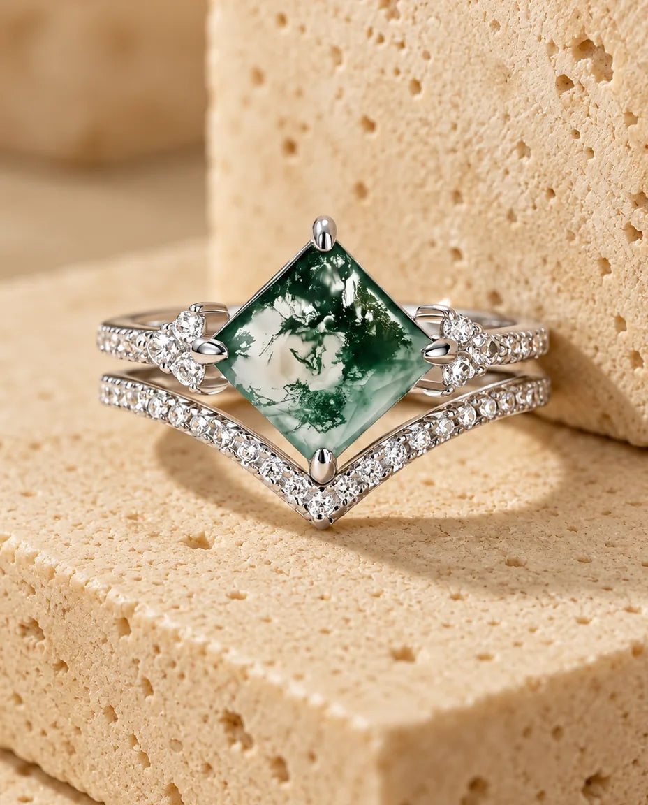 Bague Agate Mousse - la parure complète
