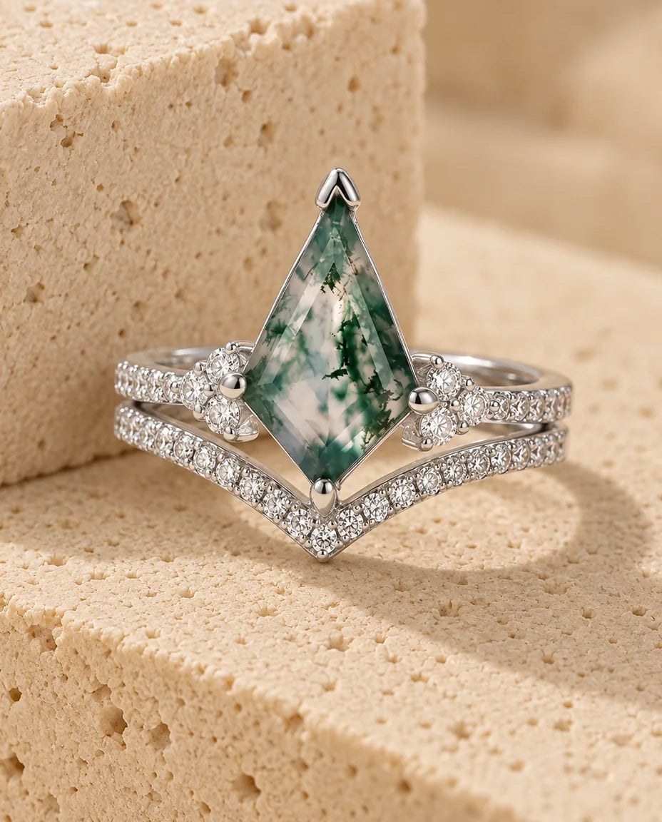 Bague Agate Mousse - la parure complète