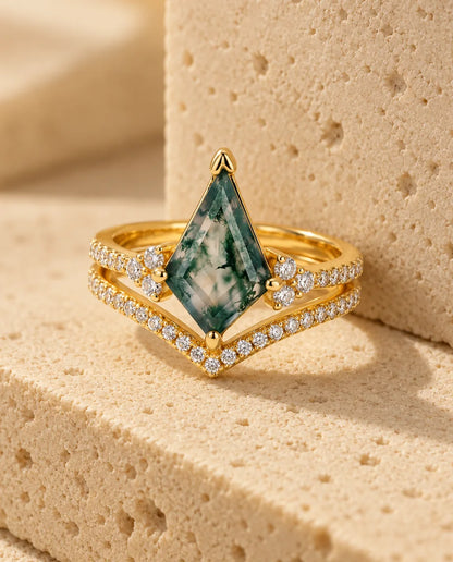 Bague Agate Mousse - finition or