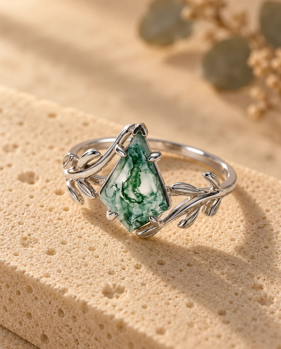 Bague Agate Mousse - vue de trois quarts