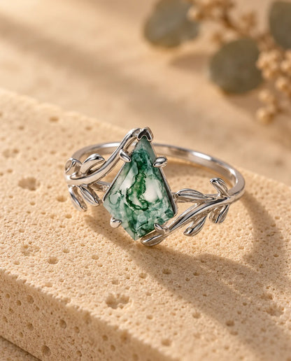 Bague Agate Mousse - vue de trois quarts