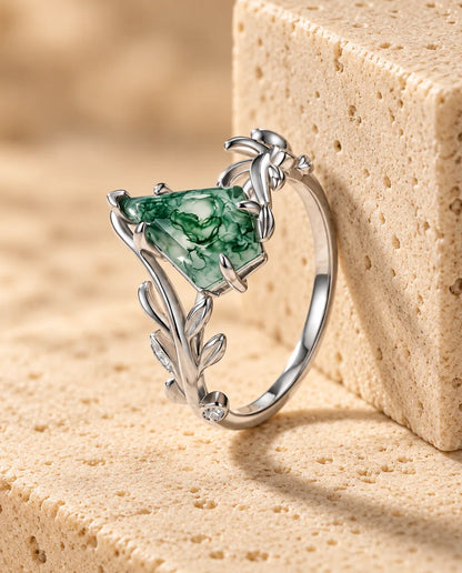 Bague Agate Mousse - profil latéral de la monture