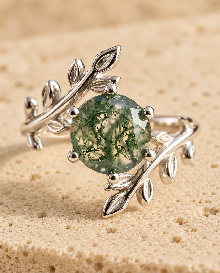 Bague Agate Mousse - gros plan de la pierre