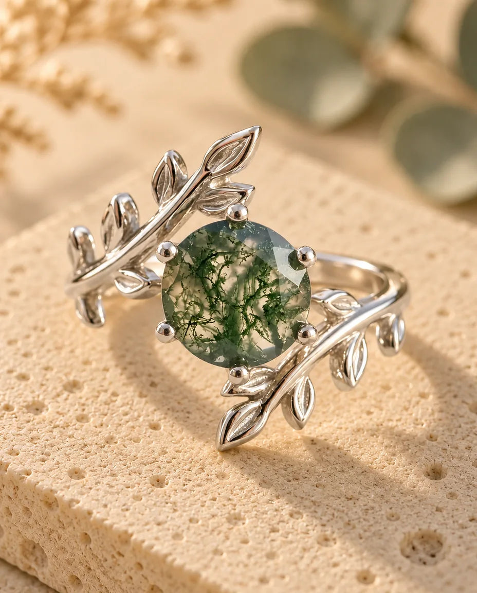Bague Agate Mousse - vue de trois quarts