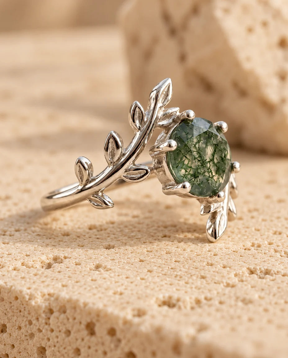 Bague Agate Mousse - vue en angle bas