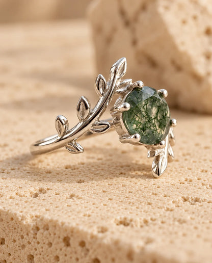 Bague Agate Mousse - vue en angle bas