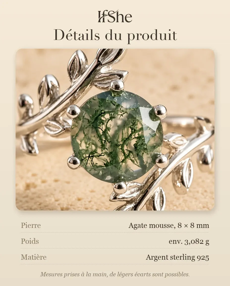 Bague Agate Mousse - dimensions et matière