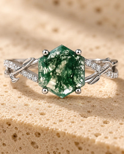 Bague Agate Mousse - gros plan de la pierre