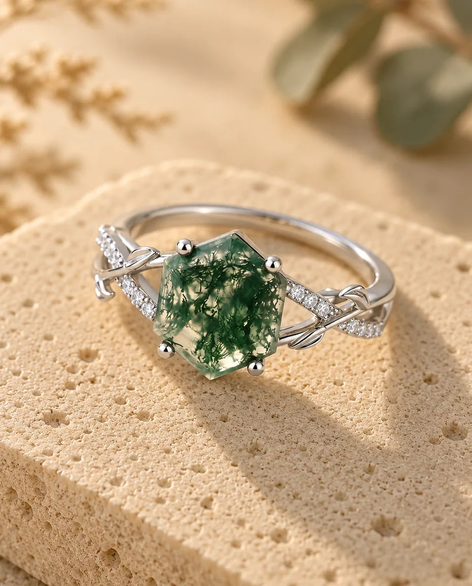 Bague Agate Mousse - vue de trois quarts