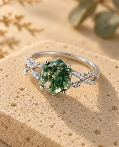 Bague Agate Mousse - vue de trois quarts