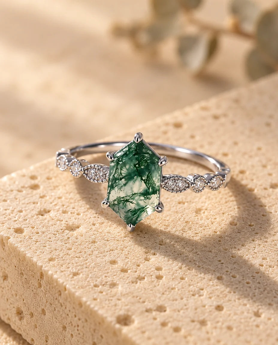 Bague Agate Mousse - vue de trois quarts