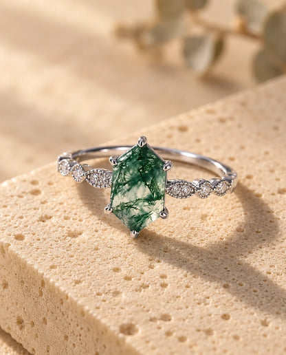 Bague Agate Mousse - vue de trois quarts