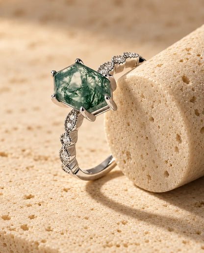 Bague Agate Mousse - profil latéral de la monture