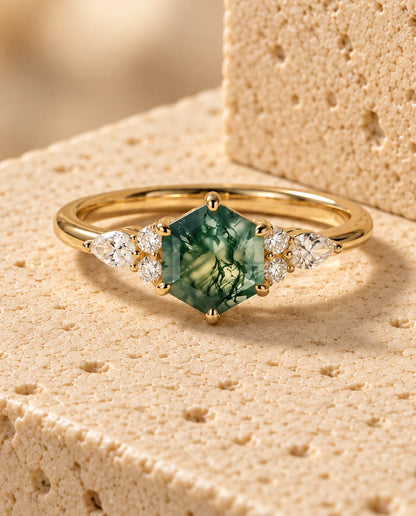 Bague Agate Mousse - finition or