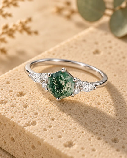 Bague Agate Mousse - vue de trois quarts