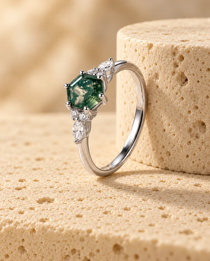 Bague Agate Mousse - profil latéral de la monture