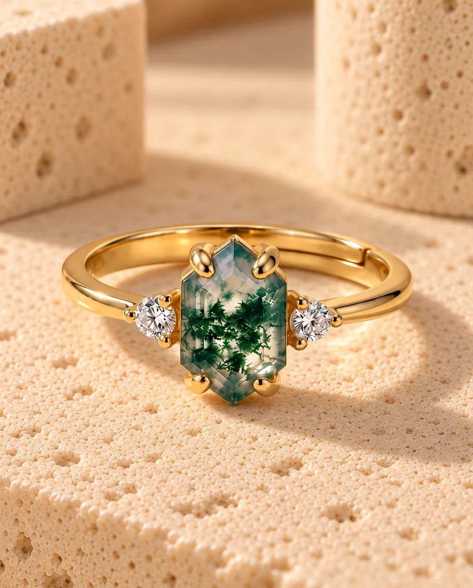 Bague Agate Mousse - finition or
