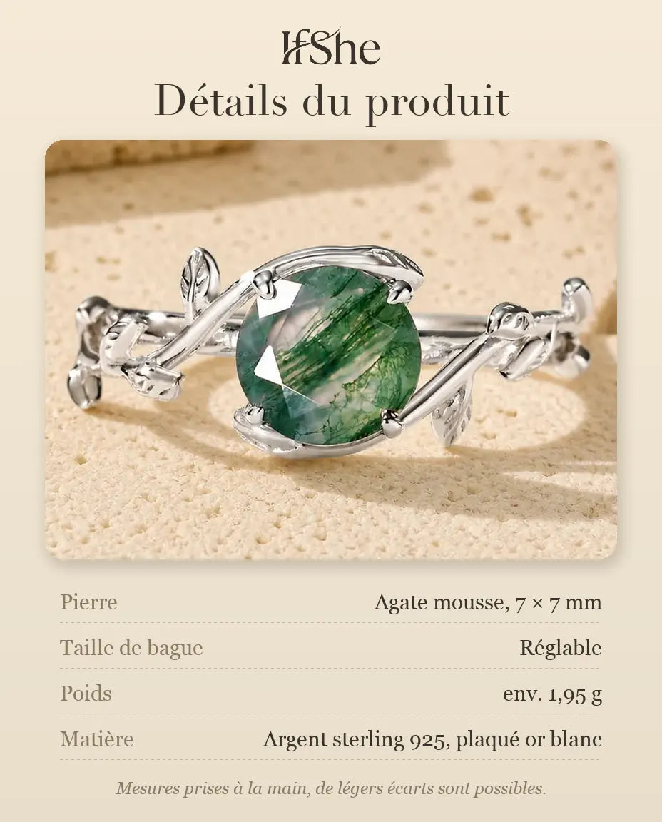 Bague Agate Mousse taille rose - dimensions et matière
