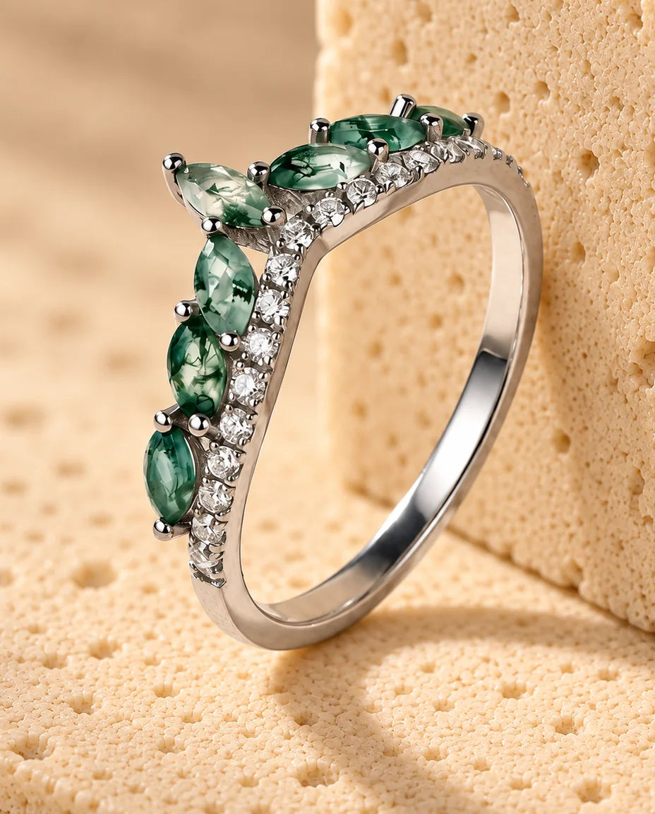 Bague Agate Mousse marquise - profil latéral de la monture