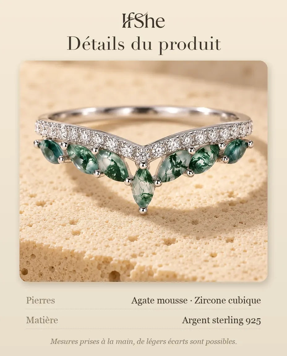 Bague Agate Mousse marquise - dimensions et matière