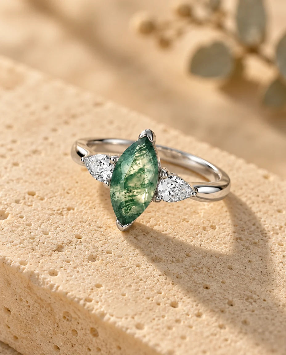 Bague Agate Mousse - vue de trois quarts